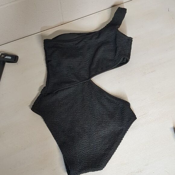 Women's Black One-Shoulder Cut-Out Textured Fabric Swimsuit Size XS - Picture 8 of 8